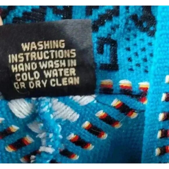 World Beat Hand Woven Blue Southwestern Wool Shaw Boho Geometric OS - Picture 7 of 7